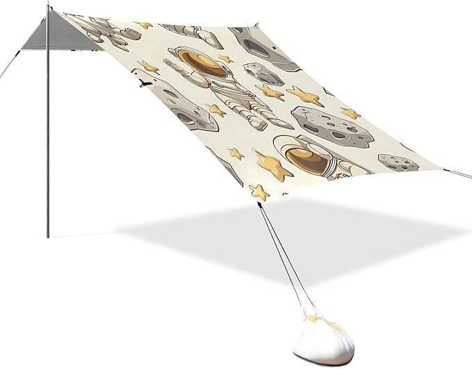 Cartoon Astronauts Cartoon Stars Camping Sun Shelter Beach Tent Portable Beach Sun Shade Outdoor Canopy for Camping Trips Fishing Picnic