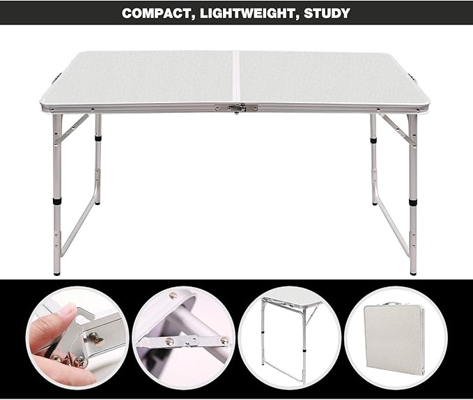 RedSwing 4ft Aluminum Camping Table 48x24 Inch Portable Folding Table with Adjustable Height Lightweight for Outdoor Picnic Beach BBQ Camping &amp Indoor Use