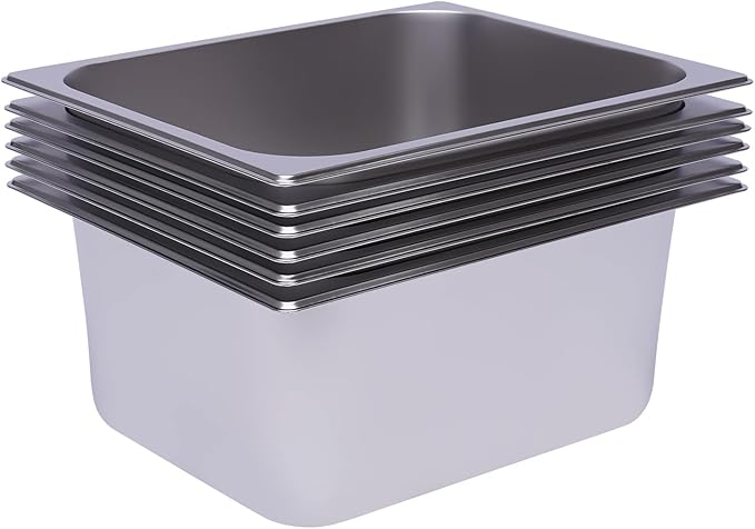 6 Pack 1/2 Size Stainless Steel Steam Hotel Pan 12.99x10.24x6in Steam Table Pan Food Service Pan for Party Kitchen Restaurant Hotel