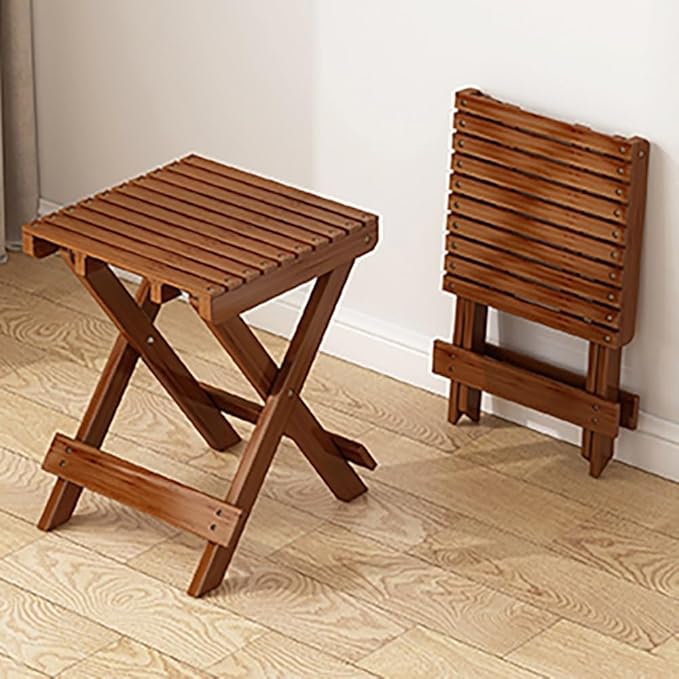 Wood Folding Stool 16in Compact Portable Camping Stool Collapsible Shower Stool Bath Chair for Camping Picnic Backyard Bathroom Sauna Kitchen Patio Garden(Walnut)