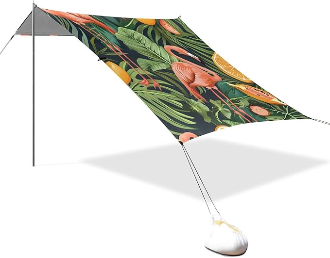 Seamless Pattern with Flamingos Camping Sun Shelter Beach Tent Portable Beach Sun Shade Outdoor Canopy for Camping Trips Fishing Picnic