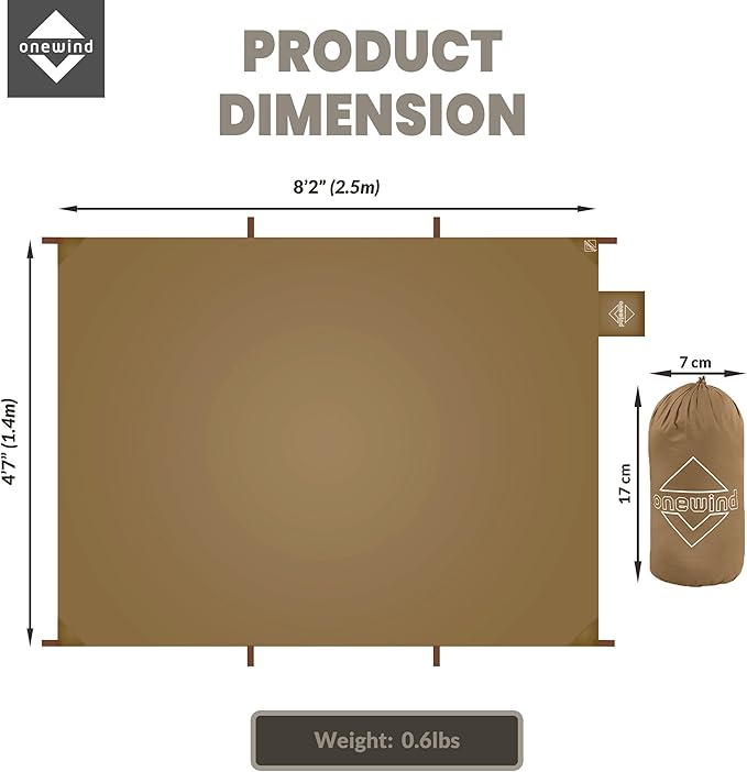 onewind Tent Footprint Ultralight Camping Tarp Tent 4000mm Waterproof Rate PU Coating 98 *55 Small Tarp Ground Sheet for Backpacking Hiking Camping Picnic Brown