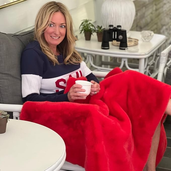 Pretty Rugged Faux Mink Luxe Customizable Long Lap Blanket Waterproof and Reversible Machine Washable Fuzzy ThrowRed