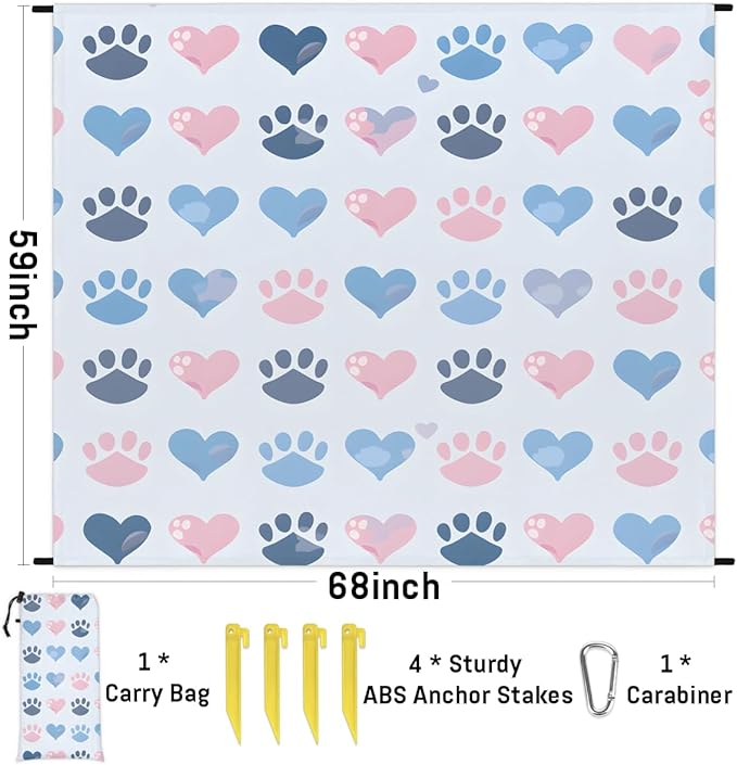 Waterproof Sandproof Beach Blanket 59''×68'' Heartwarming Footprints Polyester Outdoor Picnic Blanket with 4 Stakes &amp Storage Bag for BeachCampingVacation Blue