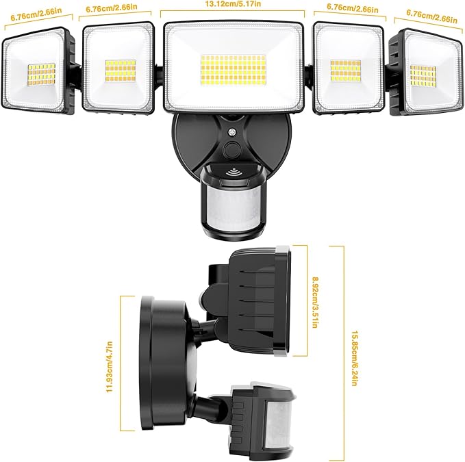 Onforu 5 Heads 120W 12000LM Smart LED Security Lights Motion Sensor Outdoor APP Control 340° Illumination WiFi Alexa Flood Light 2700K-6500K Exterior Motion Detector IP65 Wall Light for Yard Black