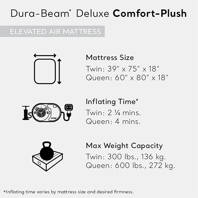 Intex 64413ED Dura Beam Elevated Fiber Tech Soft Air Mattress Bed w/Built in Pump &amp Portable Storage Case for Travel and Camping Queen (2 Pack)