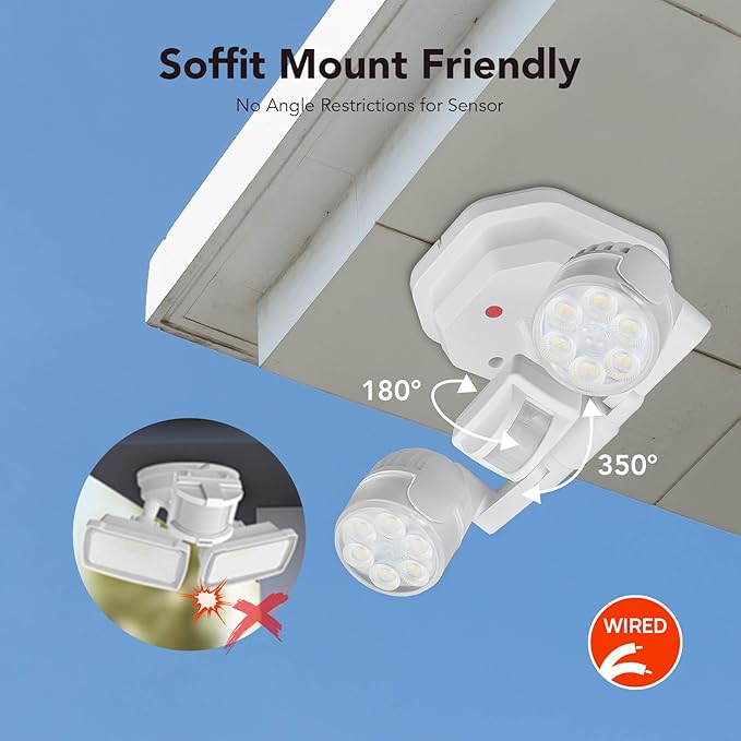 OREiN 2 Pack Motion Sensor Outdoor Lights 450° Superwide Adjustment Dimmable Dusk to Dawn Flood Lights Outdoor 5000K 12W=150W Outside LED Security Lights IP65 White (Hardwired)