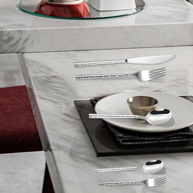 50-Piece Gold Hammered Silverware Flatware Cutlery Set Service for 10304 Thickened Stainless Steel Cutlery KnifeFork and Spoon SetDishwasher SafeGift Package for Wedding Housewarming