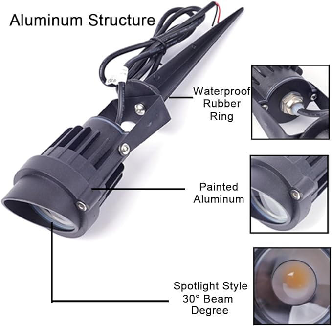 8Pack 5W Low Voltage Landscape Lights with Connectors Outdoor Lighting 24V AC/DC Focusing Lens LED Landscape Spotlights600LM Warm White Waterproof Outdoor Garden Yard Lights