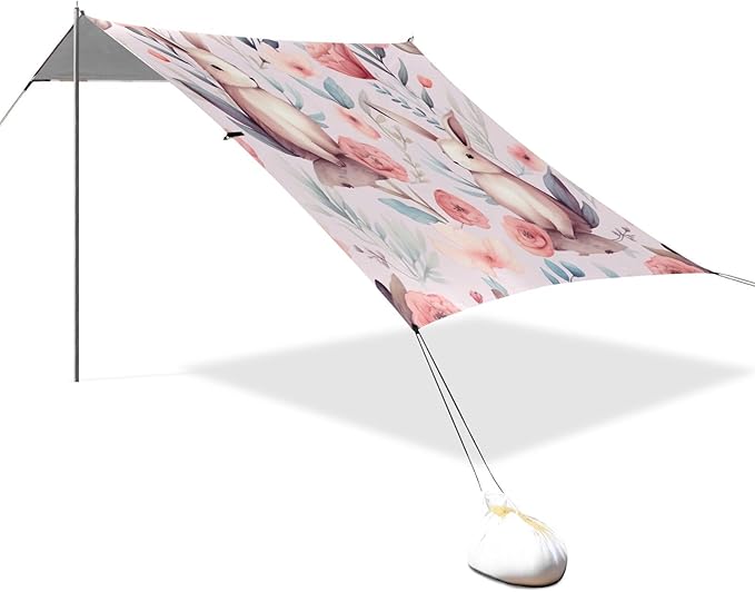 Bunnies Pink Beach Tent Sun Shelter 9.2' x 10.5' Beach Canopy with 4 Sandbags 4 Stability Poles Sand Shovels - Tent Canopy for Beach Camping Fishing Picnics