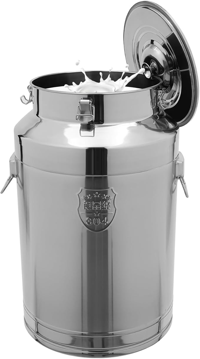 Stainless Steel Milk Can 76L/20.1Gal Storage Bucket Airtight Canister with Lid Wine Oil Beverage Storage Container for Kitchen Restaurant Party W15.8*H25.2in