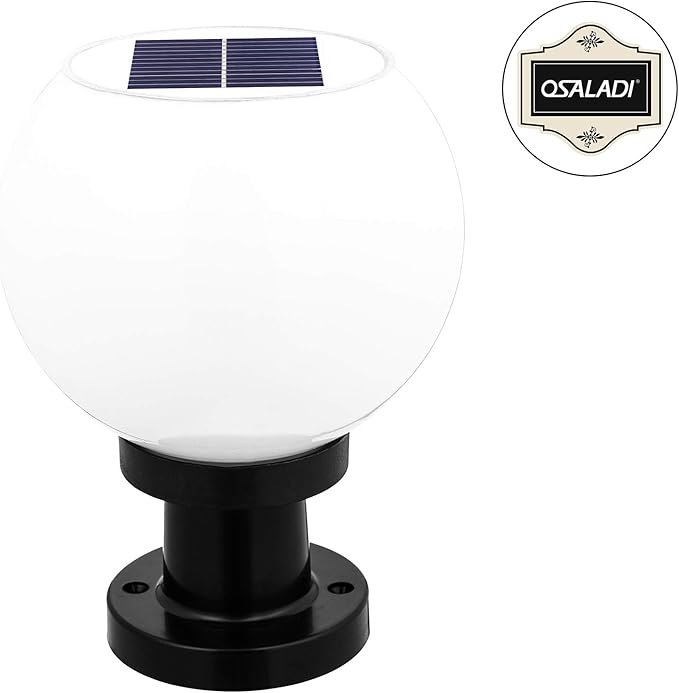 200MM Led Solar Post Light Outdoor Round Ball Landscape Light for Exterior House Garden Yard Patio Fence Deck White Random Base