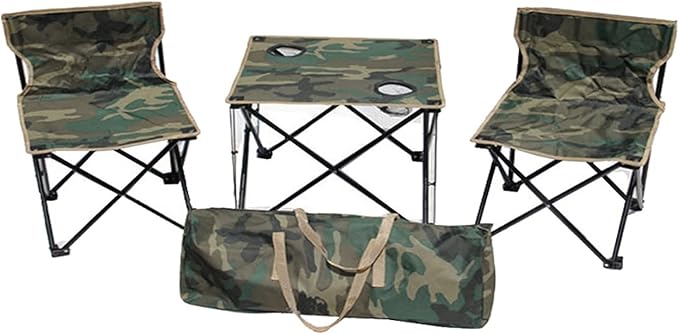 Camping Table Chairs Outdoor Portable Camouflage Table and Chair Set with Handbag and 2 Cup Holders 45x45x40cm