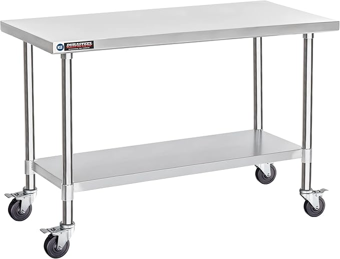DuraSteel 30x60 NSF Stainless Steel Cart - Heavy Duty Food Prep Table with Undershelf - Rolling Kitchen Island on Wheels for Commercial Restaurant Kitchen Garage Outdoor Cooking BBQ Grill Counter