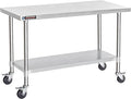 DuraSteel 30x60 NSF Stainless Steel Cart - Heavy Duty Food Prep Table with Undershelf - Rolling Kitchen Island on Wheels for Commercial Restaurant Kitchen Garage Outdoor Cooking BBQ Grill Counter