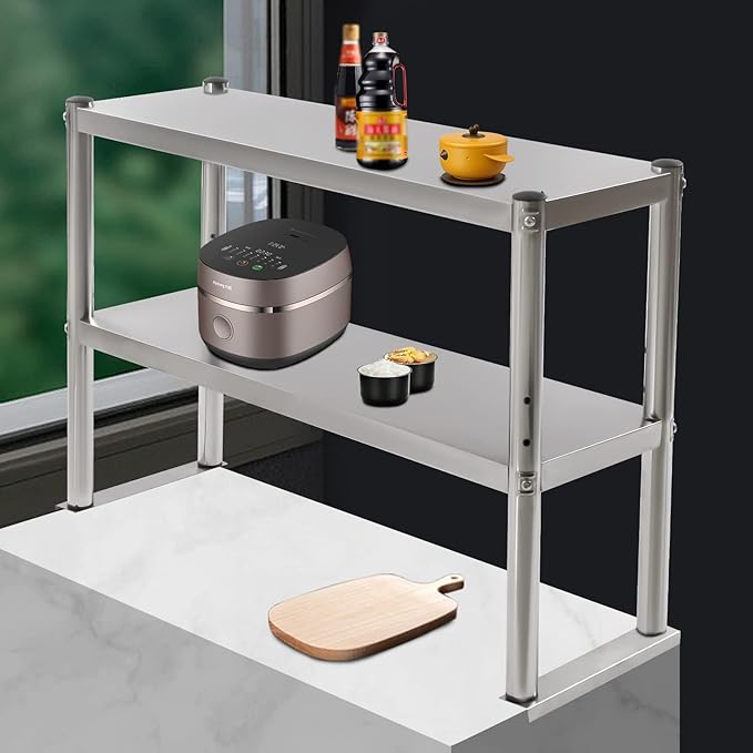 Stainless Steel Overshelf 12”D x 35”W x 24”H Adjustable Double Overshelf Commercial 2 Tier Stainless Over Shelf Double Deck Prep Work Table for Kitchen Restaurant Bar Garage