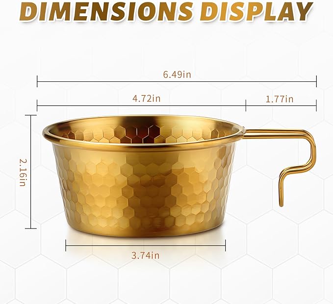 Camping Sierra Cup Set fo 2 304 Stainless Steel Stackable Portable 450ML Sierra Bowl Cup for Camping and Hiking With Free Travel Bag (Gold &amp Silver)