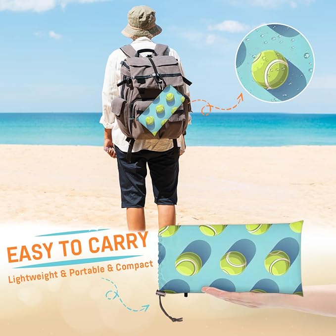 Waterproof Sandproof Beach Blanket 59''×68'' Tennis Polyester Outdoor Picnic Blanket with 4 Stakes &amp Storage Bag for BeachCampingVacation Green