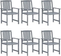 Garden Chair Set of 6 Grey Solid Acacia Wood Standard Durable Outdoor Dining Furniture with Rustic Finish for Patio Garden Balcony Weather Resistant Comfortable Seating Easy