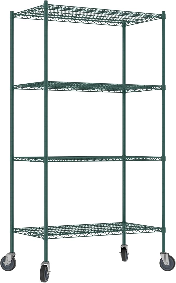 Commercial NSF Listed Green Epoxy Mobile Wire Shelving Kit 24 x 42 x 80 with 4 Shelves Perfect for Warehouse Walk-in Refrigerator Freezer Grocery Store Restaurant Dishroom