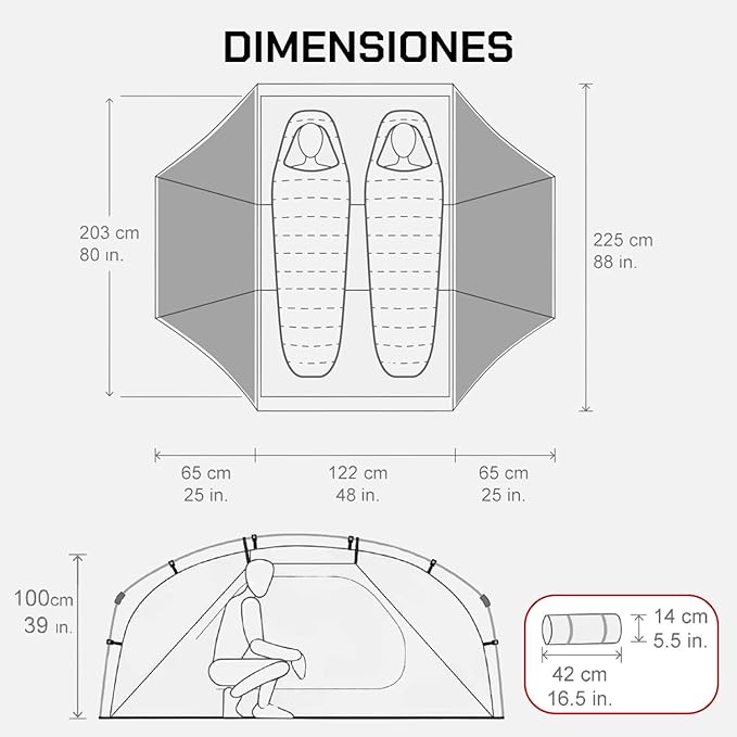 Lone Rider 2 Person Dome ADVTent - Lightweight Waterproof Shelter for Camping Backpacking Hiking - One Piece Pole Pitch System with Mesh Ventilation and Storage - Includes Carry Bag Pegs Awning