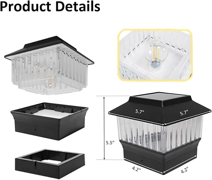 4-Pack Solar Post Cap Lights for 4x4 Posts &amp 3.5x3.5 Wood Posts 50 Lumen 3-Color Adjustable (3000K/4000K/6000K) Waterproof LED Lamps Black Matte Finish No Wiring Needed - Auto On/Off