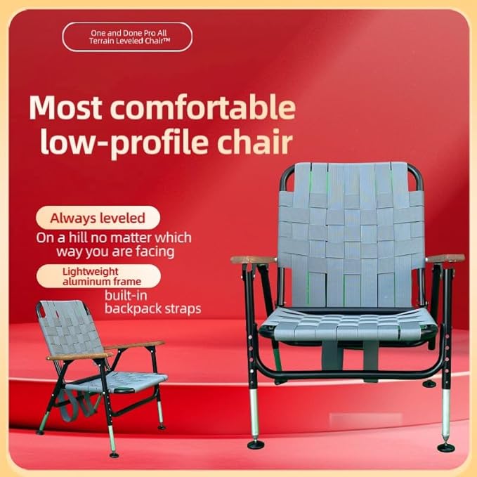 One and Done Pro All Terrain Leveled Chair™ Height Adjustable Long Hour Comfort Always Leveled in Various terrains Low Profile Turkey Hunting Chair (Cool Gray)