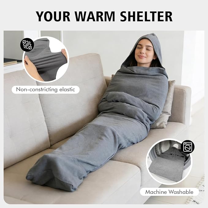 Sleep Pod - Weighted Wearable Blanket Hoodie for Anxiety Relief &amp Deep Sleep Portable Personal Sleeping Bag for Travel Camping and Cozy Lounging