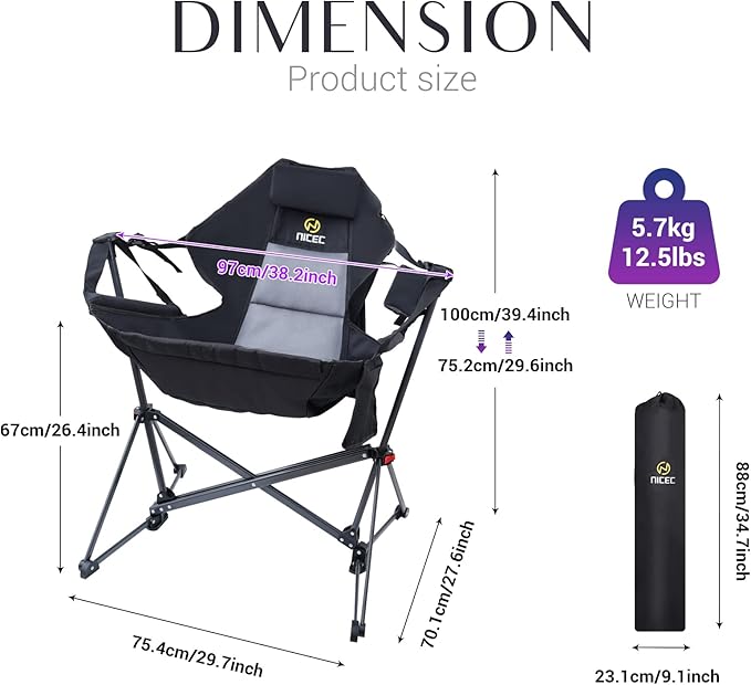 Nice C Hammock Camping Chair Outdoor Camping Chair Rocker Portable Swinging Sports Chair High Back with Stand Cup Holder Side Pocket Heavy Duty Sport (2-Pack)