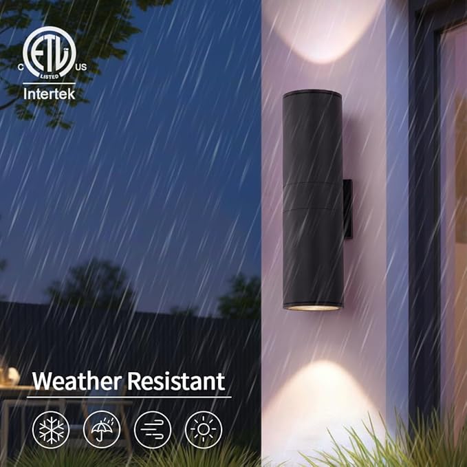 Cerdeco 15 Black Modern Outdoor Wall Light 2 PackCylinder Up Down Aluminum Exterior Wall Sconce for House Porch Garage Patio Doorway EntrywayETL Listed