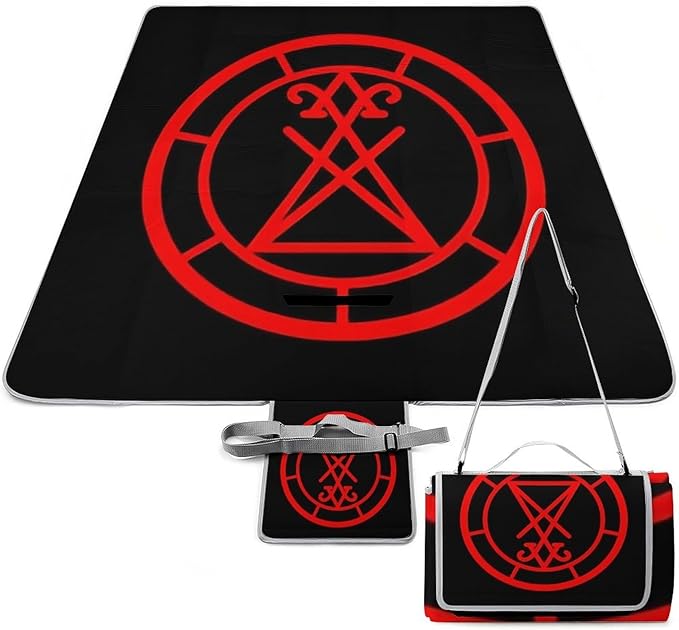Demon Baphomet Satanic Goat Head Sigil of Lucifer Waterproof Outdoor Picnic Blanket Sandproof Beach Mat for Camping Hiking Grass Travelling