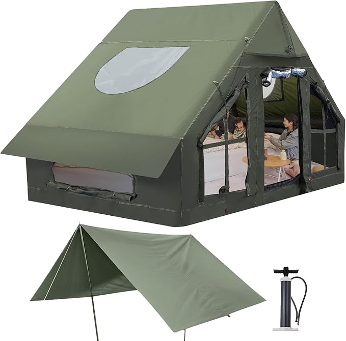 Inflatable Camping Tent with Pump 4 Season Inflatable Tents for Camping Inflatable House Tent Waterproof Easy Setup Glamping Tent