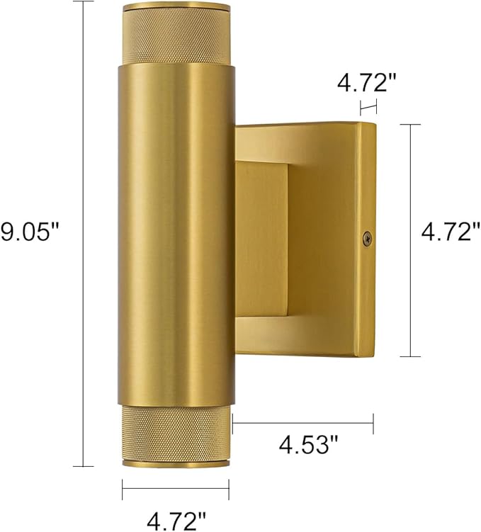 9 Inch Modern Outdoor Wall Light Waterproof Gold Up and Down Exterior Wall Sconce 2-Light Porch Light Fixture for Patio Garage Front Door