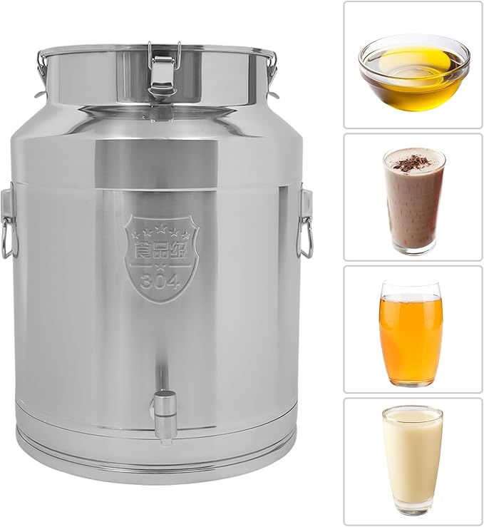 64L Stainless Steel Milk Can Heavy Duty Food Storage &amp Transport Container for Dairy Wine Grains Ideal for Home Farm &amp Commercial Use With a Faucet
