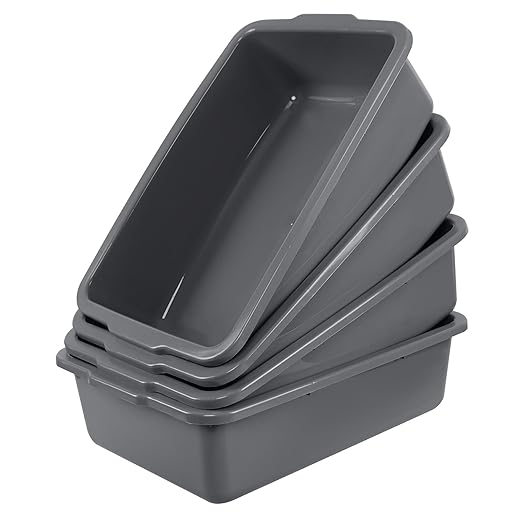 4 Packs 35 L Large Plastic Commercial Bus Tub Utility Bus Box Gray