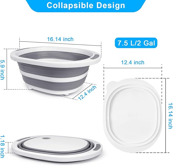 Collapsible Wash Basin for Baby Bottles Cutting Board for Kitchen 7.5L Bottle Wash Basin with Drain Plug