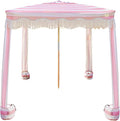 AMMSUN Beach Cabana with Fringe 6.5' x 6.5' Boho Beach Canopy with Tassels Easy Set up &amp Premium Wood Pole Cabana Tent with Sand Pockets Instant Sun Shade for Sand Garden Pink Rose Stripes
