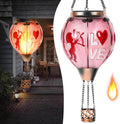 Hot Air Balloon Solar Lantern - Valentine's Day Glass Lantern Simulated Flickering Dancing Flame Outdoor Hanging Sunflower Yard Light Waterproof IP65 for Valentines Gift