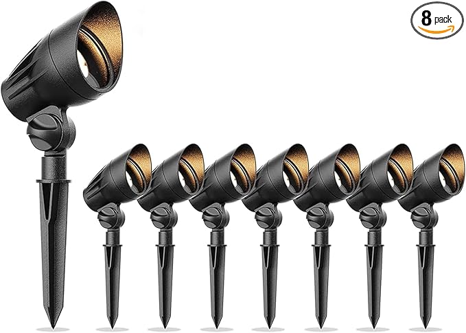 Landscape Lighting Outdoor Spot Lights 50Watt Halogen Spotlights 12V Floodlight Low Voltage Lighting 3000K Warm White with Connector and Stake 8Pack