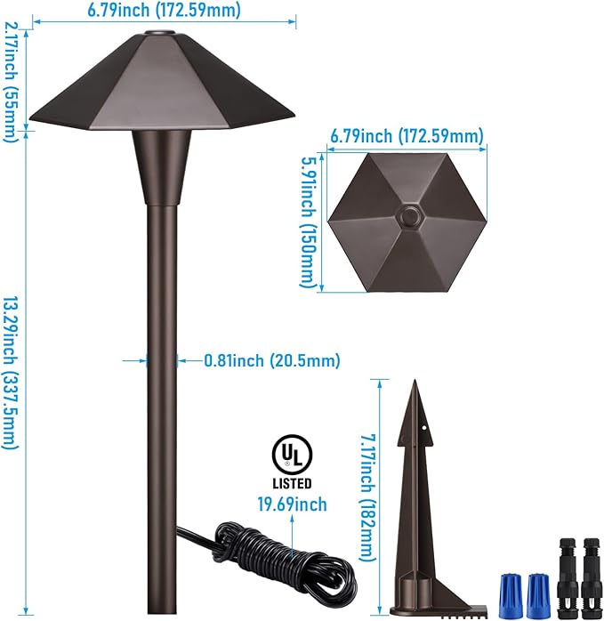 LEONLITE 5CCT Low Voltage Pathway Lights LED Landscape Path Lights 1800/2700/3000/4000/5000K Hexagon Head 12-24V AC/DC IP65 Outdoor Walkway Light Oil Rubbed Bronze Aluminum Pack of 6