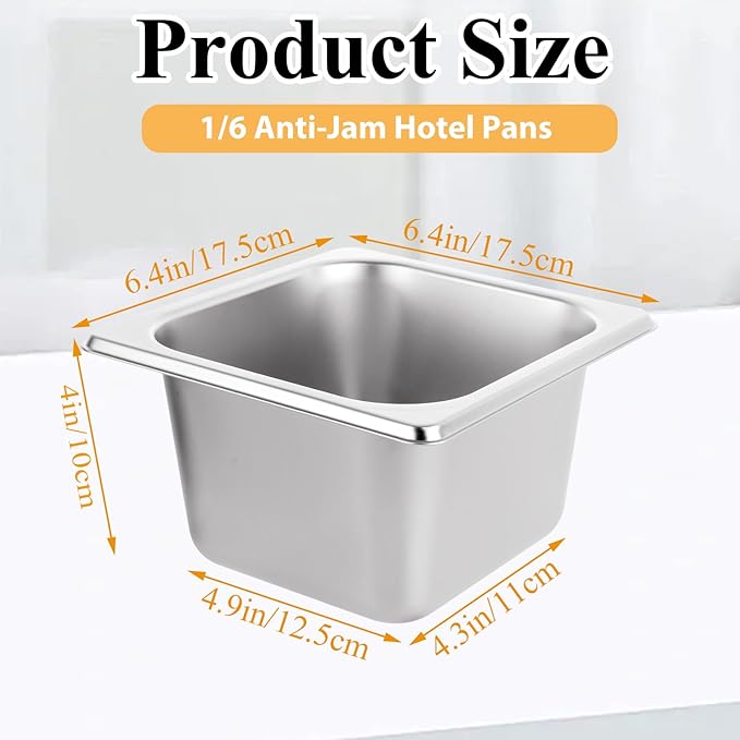 LANIAKEA 6PCS Hotel Pans Stainless Steel Steam Table Pan Restaurant Supplies 1/6 Size x 4 inch Deep Stainless Steam Table Pans Hotel Pan Trays for Food Party Catering Supplies