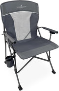Black Sierra Camping Chair – Folding Portable Lawn &amp Beach Chair with Padded Hard Armrest Mesh Vented Back Spacious Cup Holder Carry Bag – Supports 300 lbs for Sports
