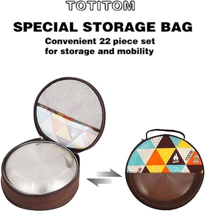 22PCS Service Plate Set with Travel Bag Stainless Steel Plates and Bowls Camping Set for Outdoor Camping Hiking Picnic BBQ Beach