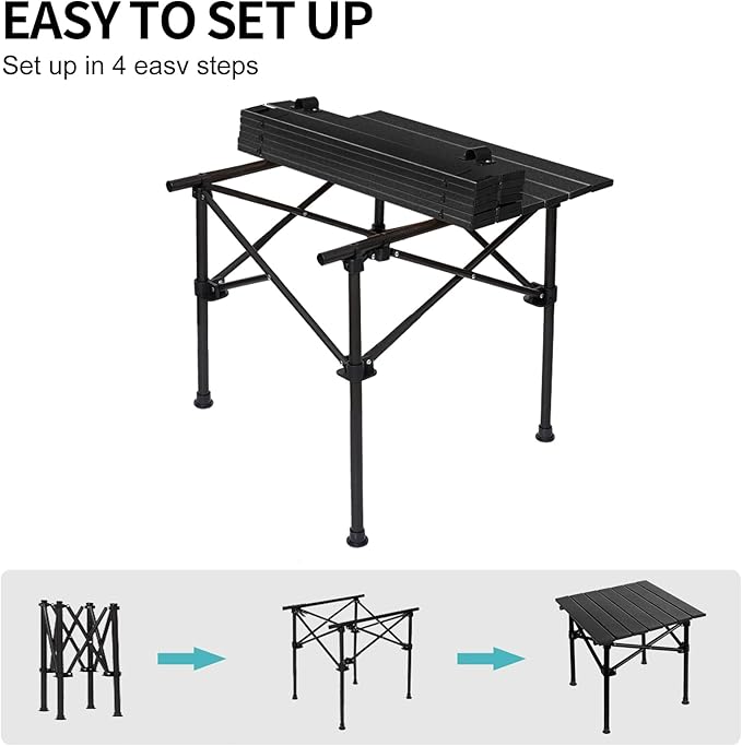 Camping Table Roll up Table2-4 Person Portable Adjustable Height Roll up Aluminum Table with Carry Bag