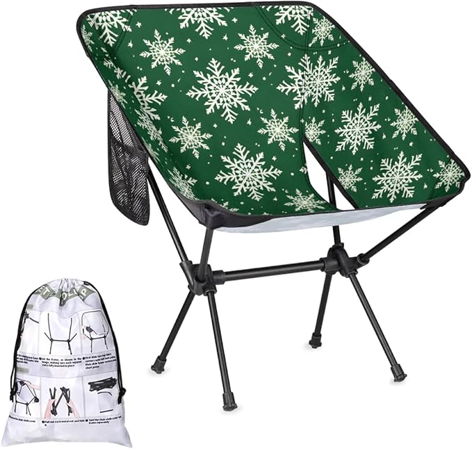 Portable Camping Chair Christmas Snowflakes Ultralight Folding Camping Chair Gothic Snowflakes Backpacking Hiking Chair with Cup Holder for Outdoor Travel Beach Picnic Festival 176 lbs Capacity