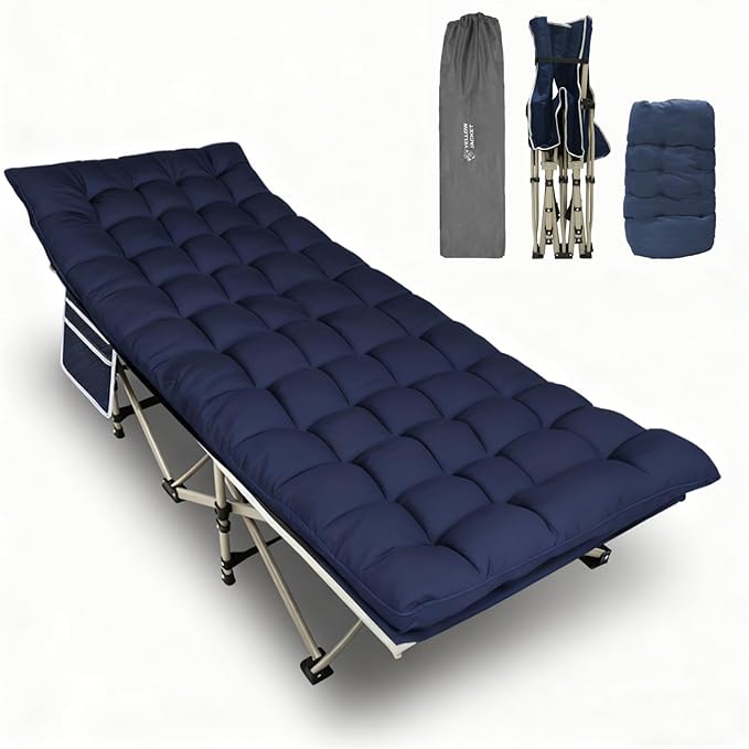 YELLOW JACKET Folding Camping Cot for Adults600LBS Max Load28 Wide Sleeping Cot with Removable Thick Mattress Portable Foldable Camping Bed with Carry Bag for CampHomeOfficeTravelBlue