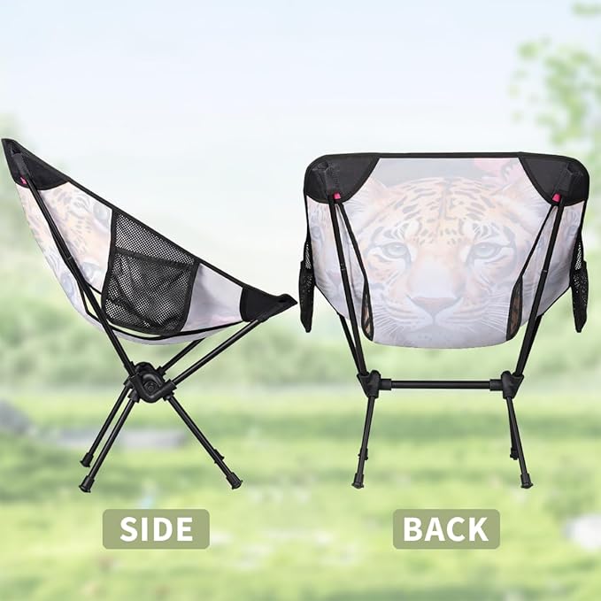 Animal Tiger Pattern Camping Chair Lightweight Portable Chairs for Adults Easy Installation Outdoor Foldable Camping Chair for Camping Fishing Hiking Picnic Beach