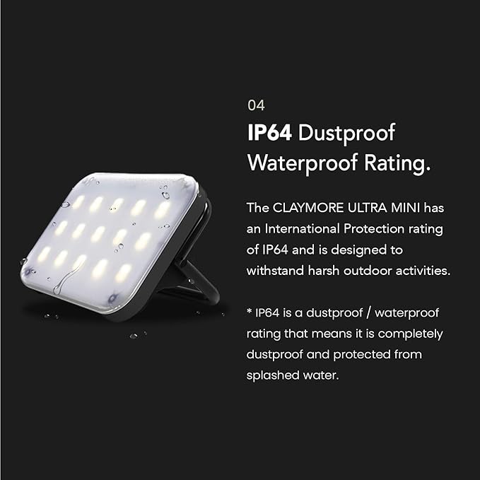 CLAYMORE Ultra Mini (Black) - Outdoor Rechargeable LED Light for Camping Tent Backpacking Emergency and Industrial Use. Waterproof Portable Lantern with USB-C Up to 24 Hours Battery Life.