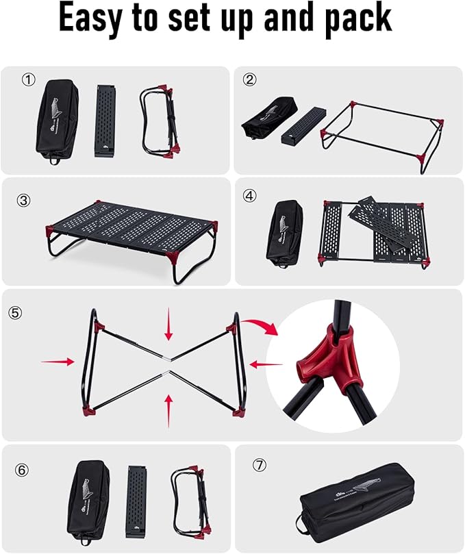 iClimb Extendable Folding Table Large Tabletop Area Ultralight Compact with Hollow Out Tabletop and Carry Bag for Camping Backpacking Beach Concert BBQ Party Three Size (Black - XL Low)