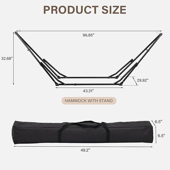 2 in 1 Hammock with Stand Outdoor Hammock Swing Chair with Portable Heavy Duty Stand Multi-Functional Hammock Stand 480 lbs Weight Capacit-Coffee